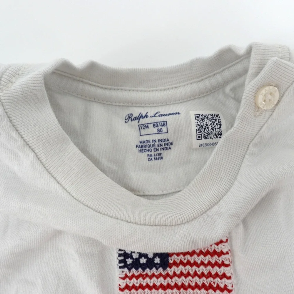 Ralph Lauren Kids 12M Off White American Flag T-Shirt and Shorts Set 2pc